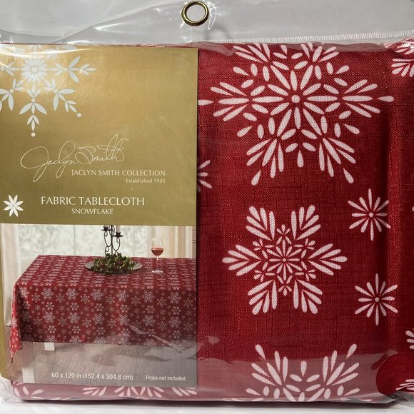 Snowflake Tablecloth Rectangle 60" x 120" Red White Jaclyn Smith Fabric - Picture 14 of 15